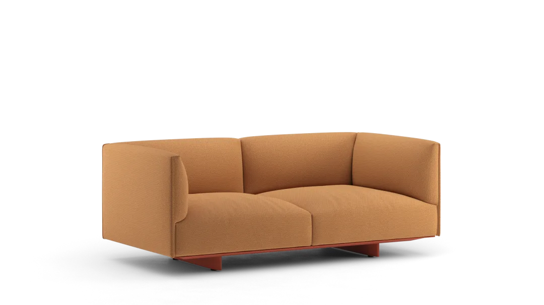 90 2seater in fabric with high armrests, metal base with legs