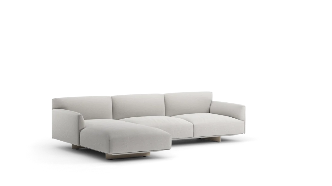 90 composition 01/L in fabric with low armrests, upholstered metal base with legs