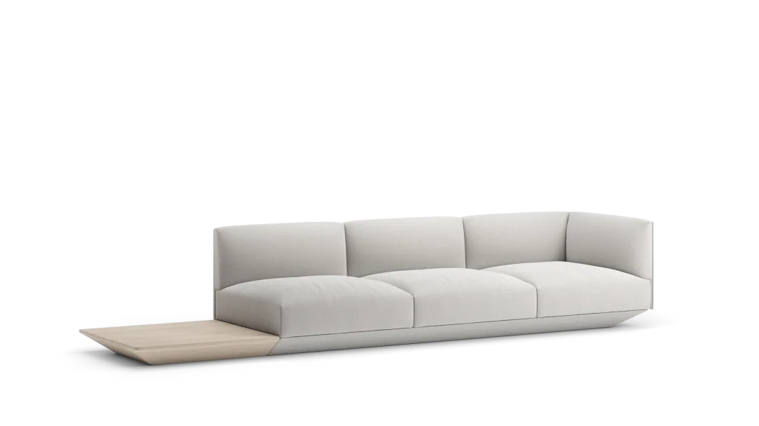 90 composition 03/R in fabric with high armrests, platform base