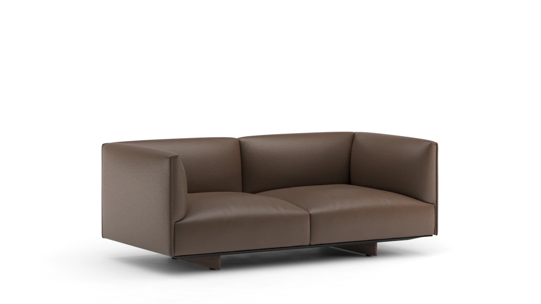 90 2seater in leather with high armrests, metal base with legs