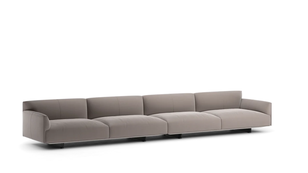 110 composition 01 in leather with low armrests, upholstered metal base with legs