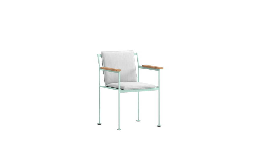 Chair with wooden armrests and cushion