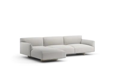 90 composition 01/L in fabric with low armrests, upholstered metal base with legs