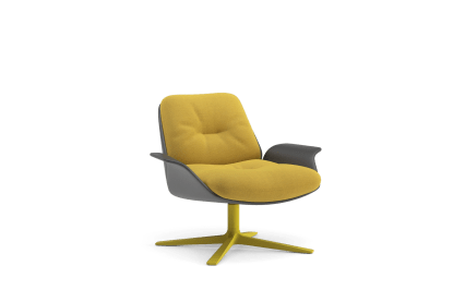 easy chair with armrests and low backrest upholstered in leather/fabric, swivel base		