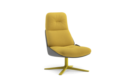 easy chair high backrest upholstered in leather/fabric, with swivel base	