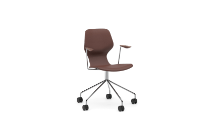 Chair upholstered with swivel base, 5 castors+armrests