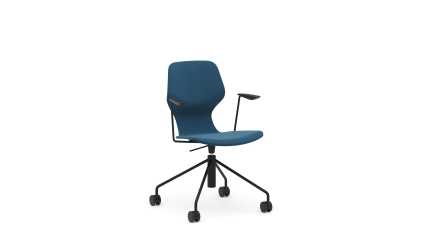 Adjustable height chair upholstered with swivel base and armrest, 4 castors