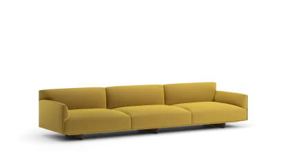 110 4seater in fabric with low armrests, upholstered metal base with legs