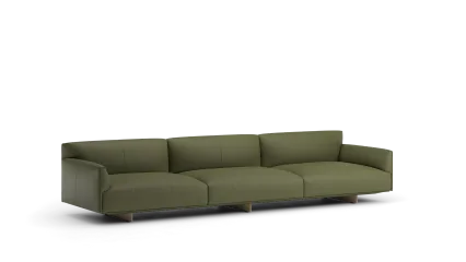 110 4seater in leather with low armrests, upholstered metal base with legs