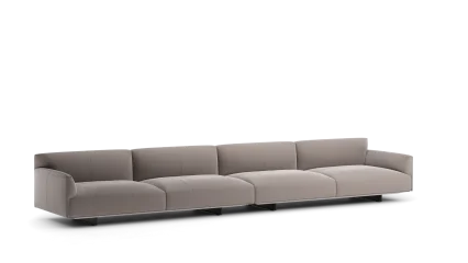 110 composition 01 in leather with low armrests, upholstered metal base with legs