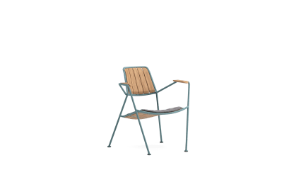 INOX easy chair with wood and armrests