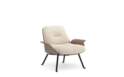 Easy chair with armrest and low backrest, fixed base