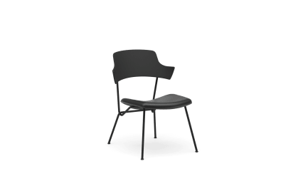 Plywood low chair with armrest and upholstered seat